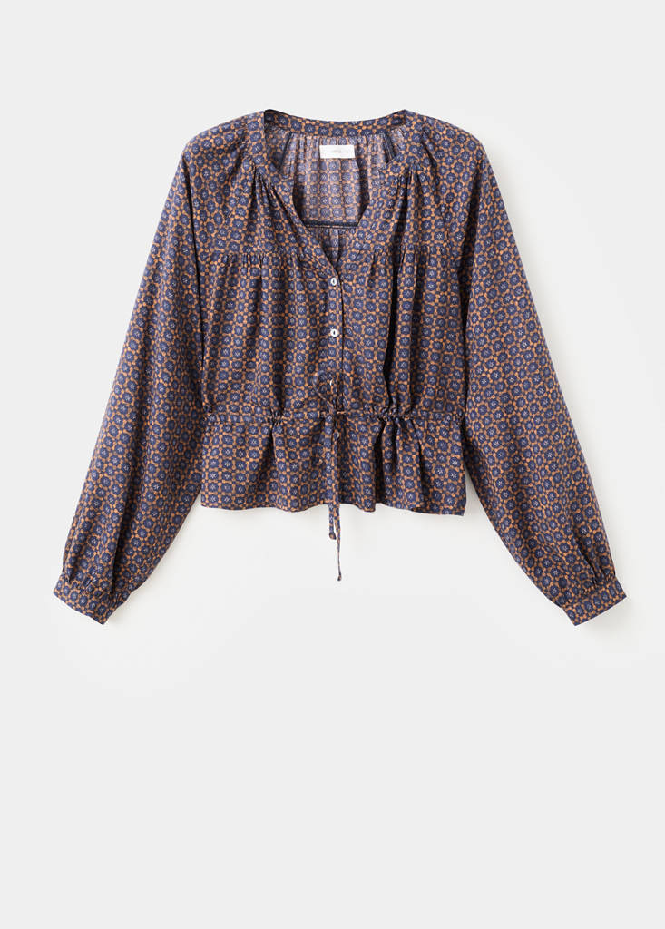 Flowy printed blouse — Dark Navy