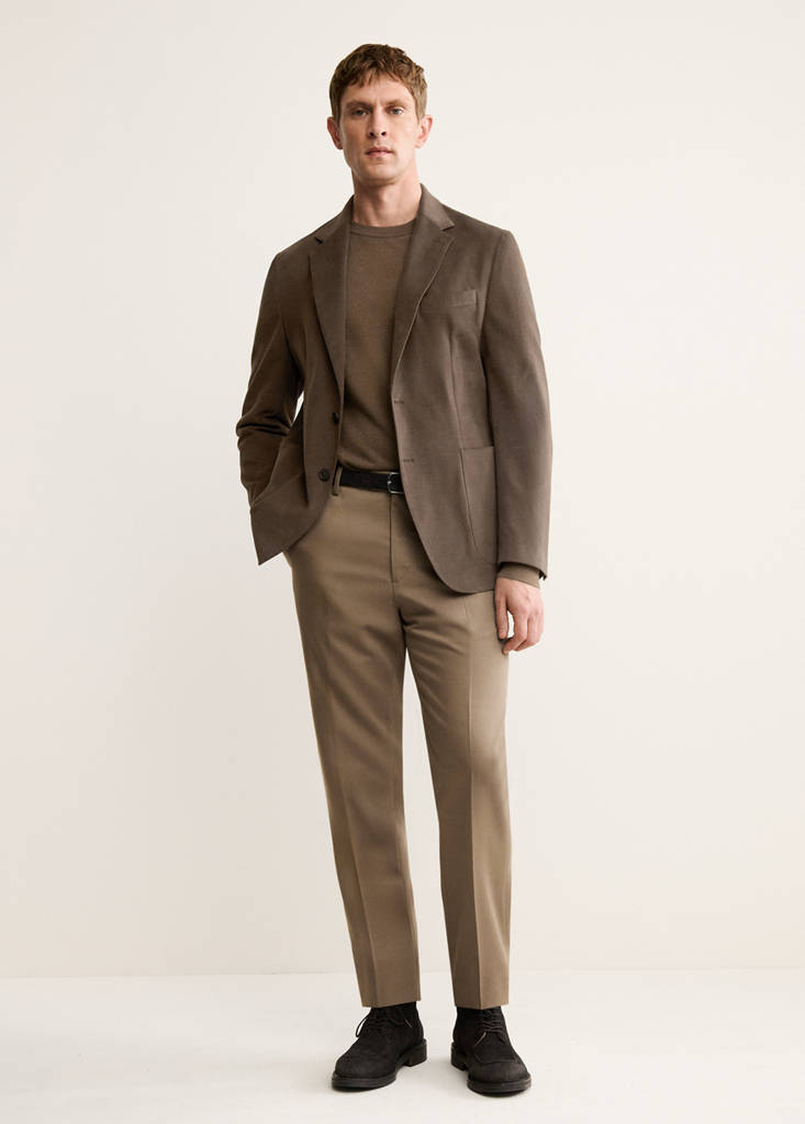 Structured slim fit cotton blazer — Caramel