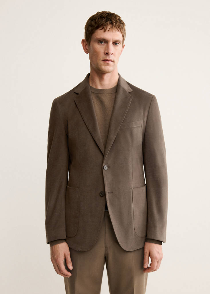 Structured slim fit cotton blazer — Caramel
