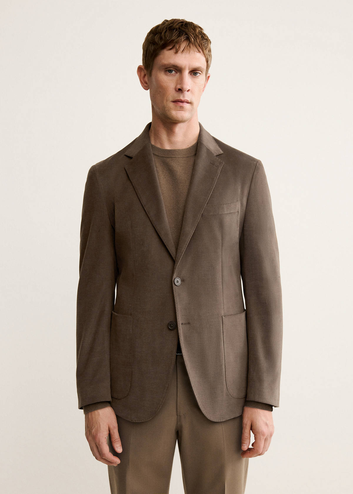 Structured slim fit cotton blazer — Caramel