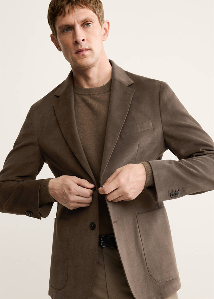 Structured slim fit cotton blazer — Caramel