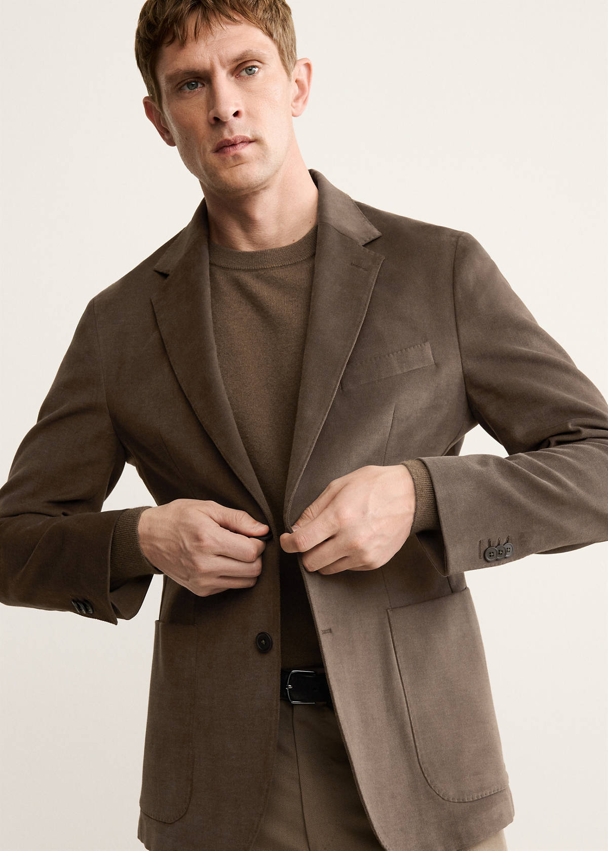 Structured slim fit cotton blazer — Caramel