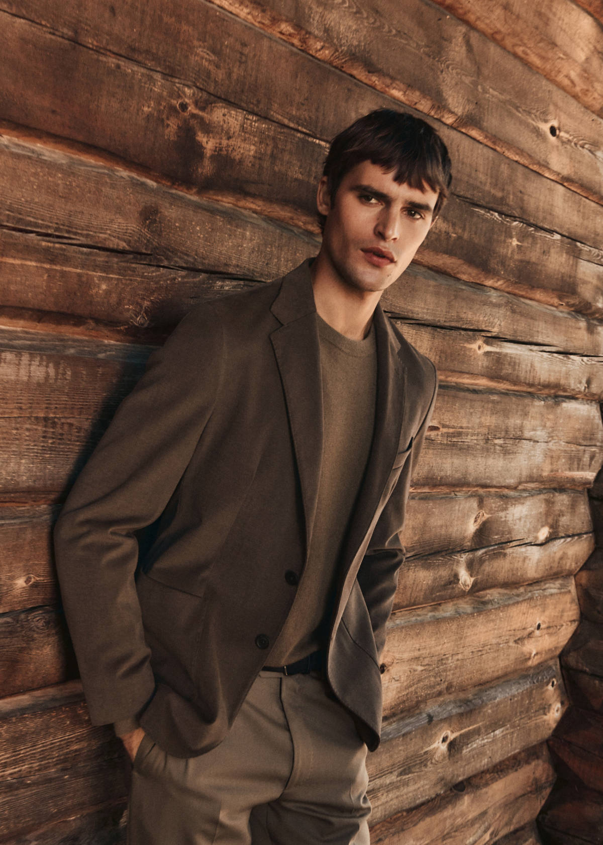 Structured slim fit cotton blazer — Caramel