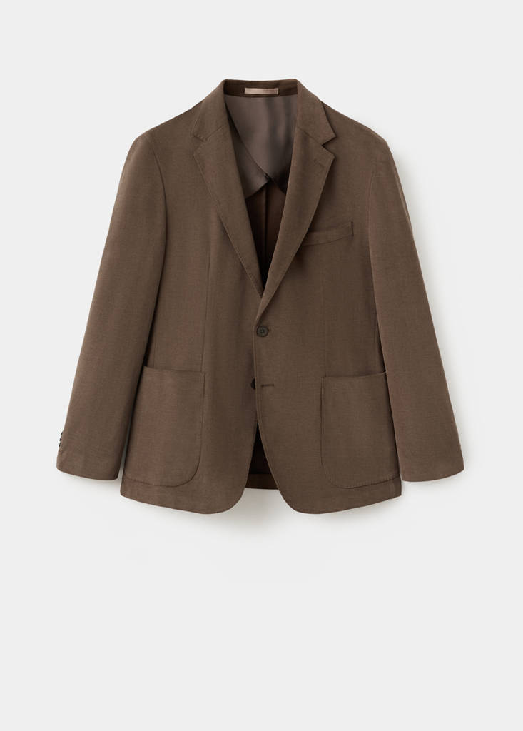 Structured slim fit cotton blazer — Caramel