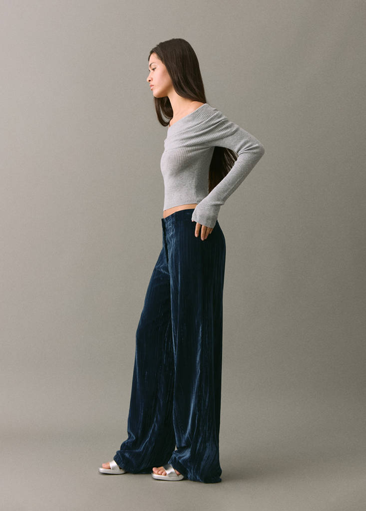 Straight velvet trousers — Navy