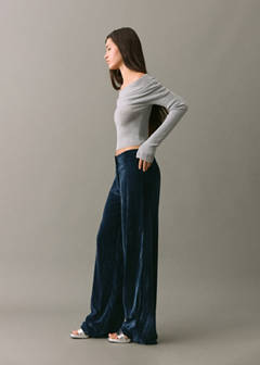 Straight velvet trousers — Navy 2