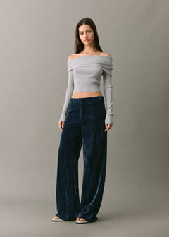 Straight velvet trousers — Navy 1