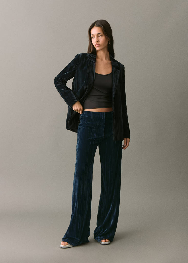 Straight velvet trousers — Navy