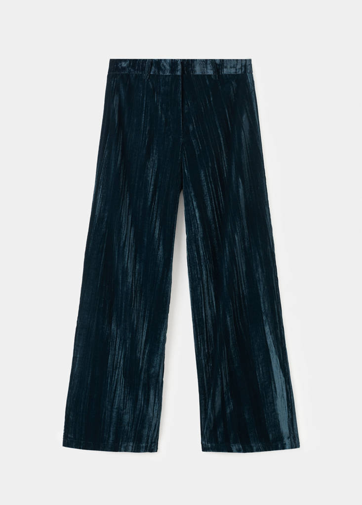 Straight velvet trousers — Navy