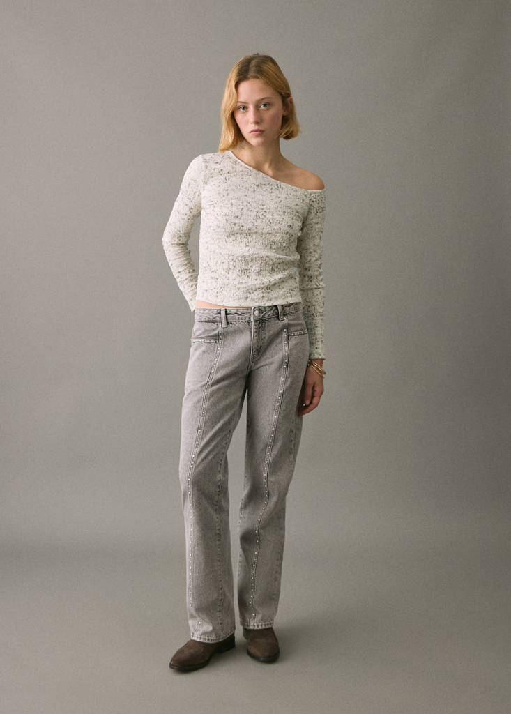 Speckled t-shirt with an asymmetrical neckline — Ecru