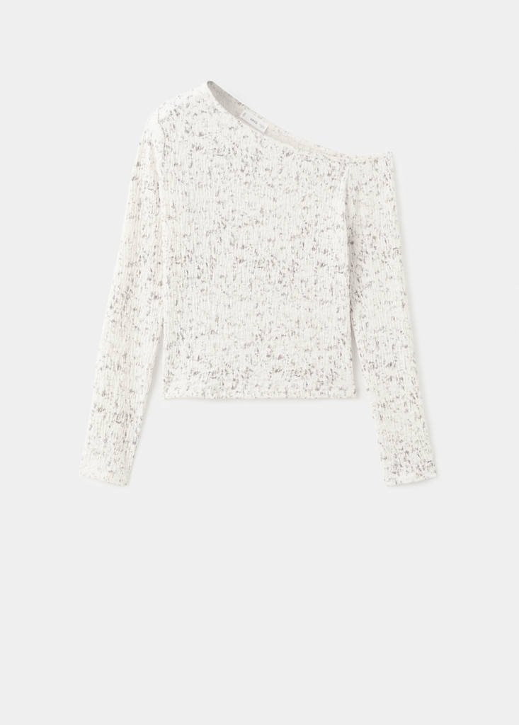Speckled t-shirt with an asymmetrical neckline — Ecru