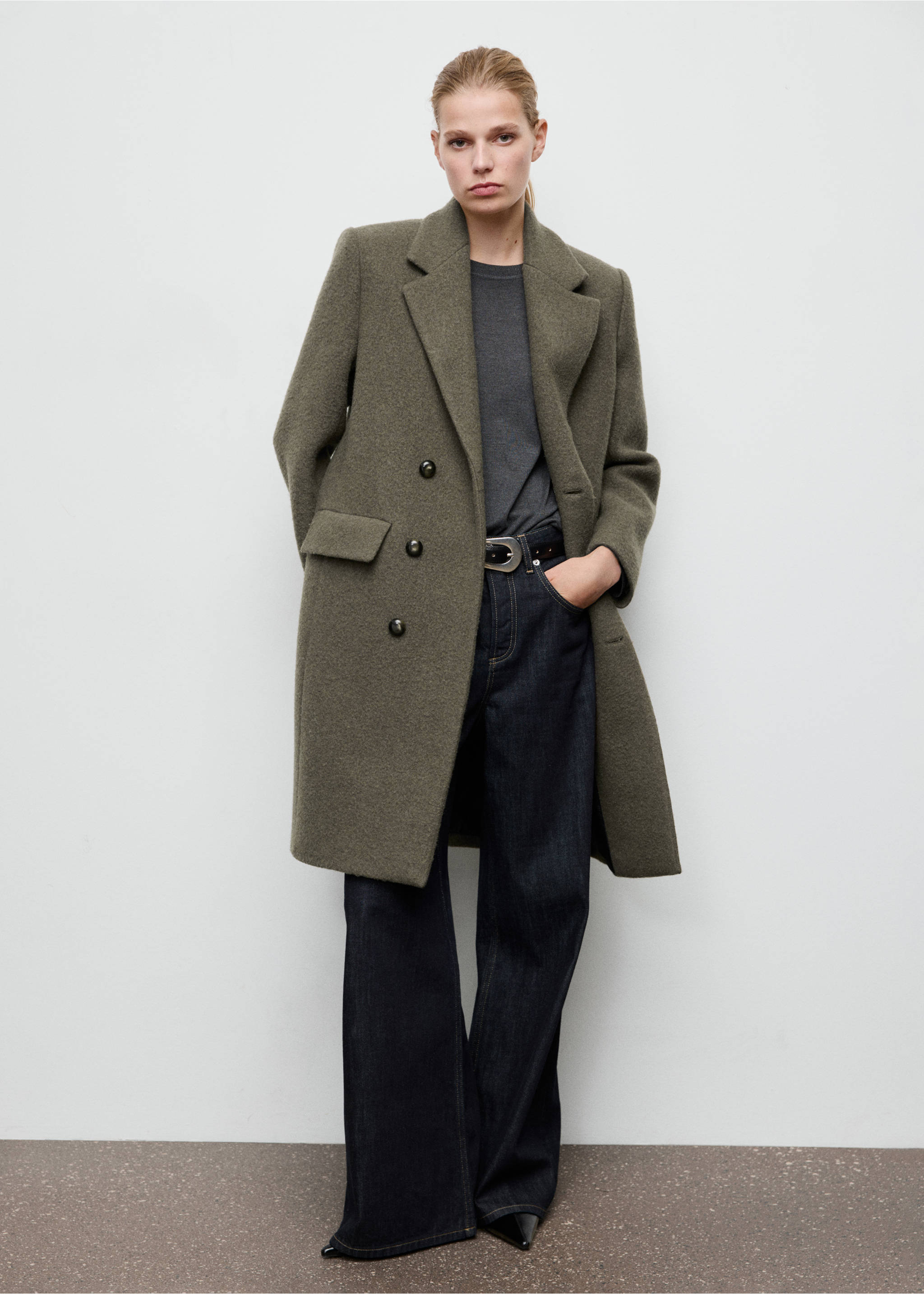Double-breasted wool coat - General plane, Khaki. Ref: 17098289-00.