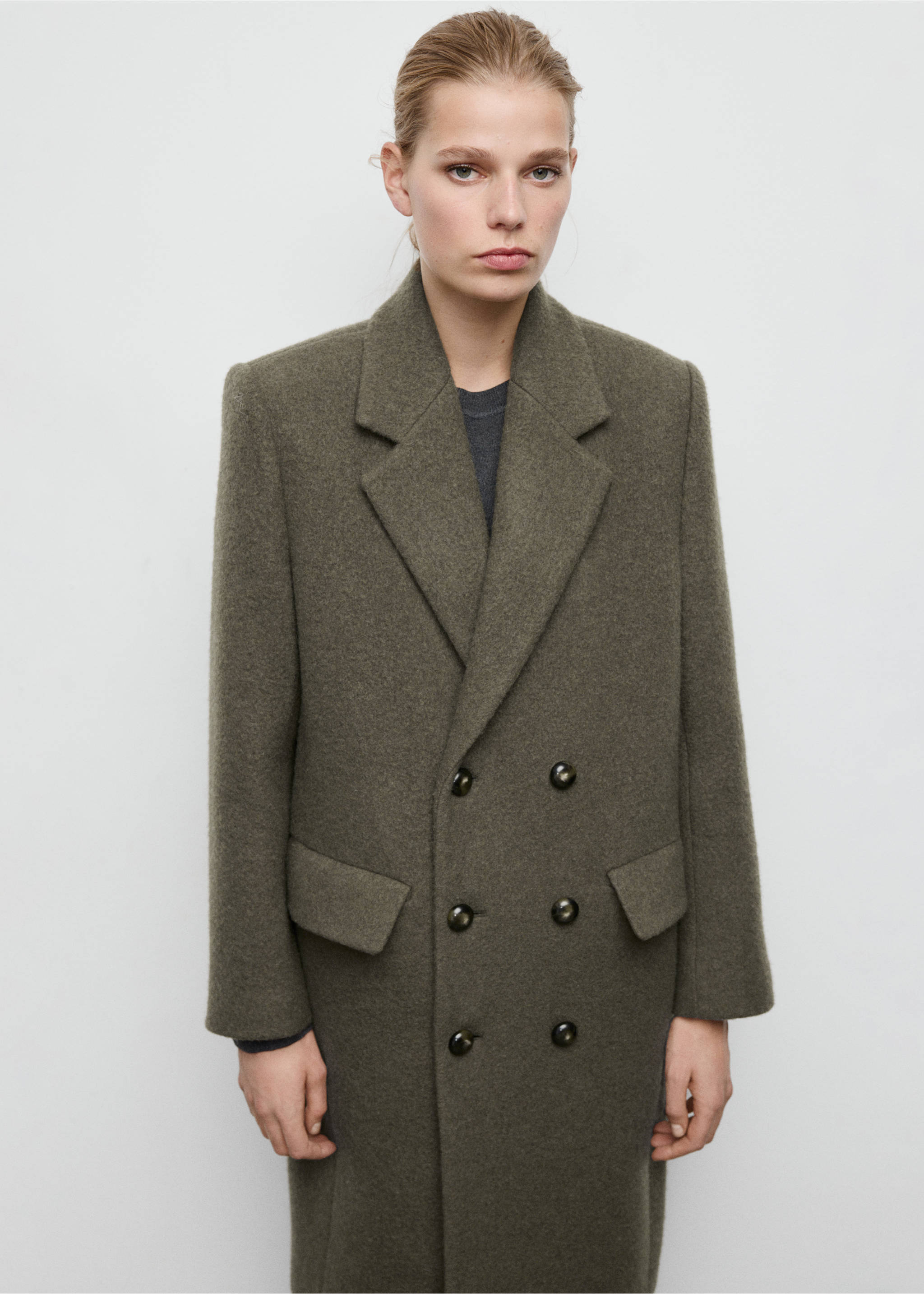 Double-breasted wool coat - Medium plane, Khaki. Ref: 17098289-00.