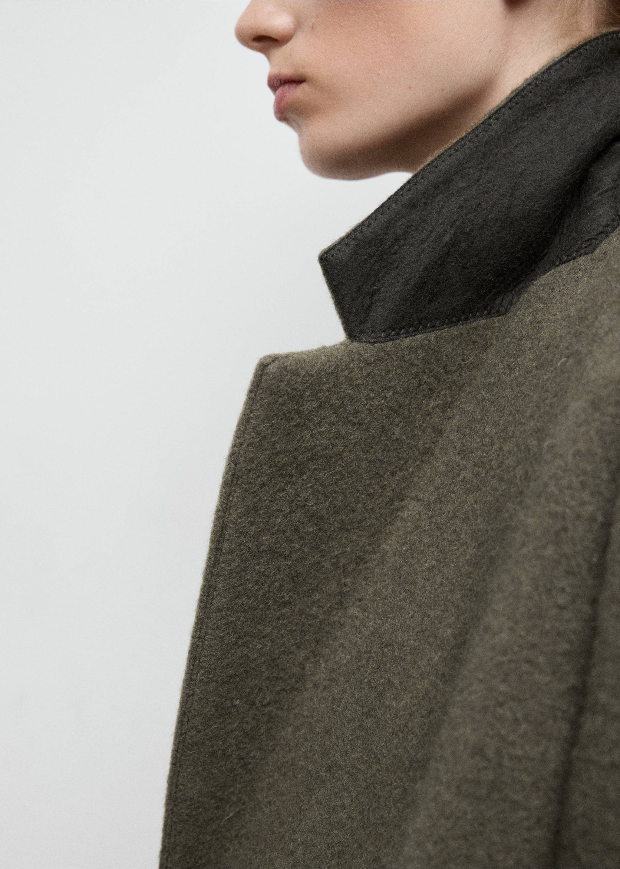 Double-breasted wool coat - Details of the article 1, Khaki. Ref: 17098289-00.