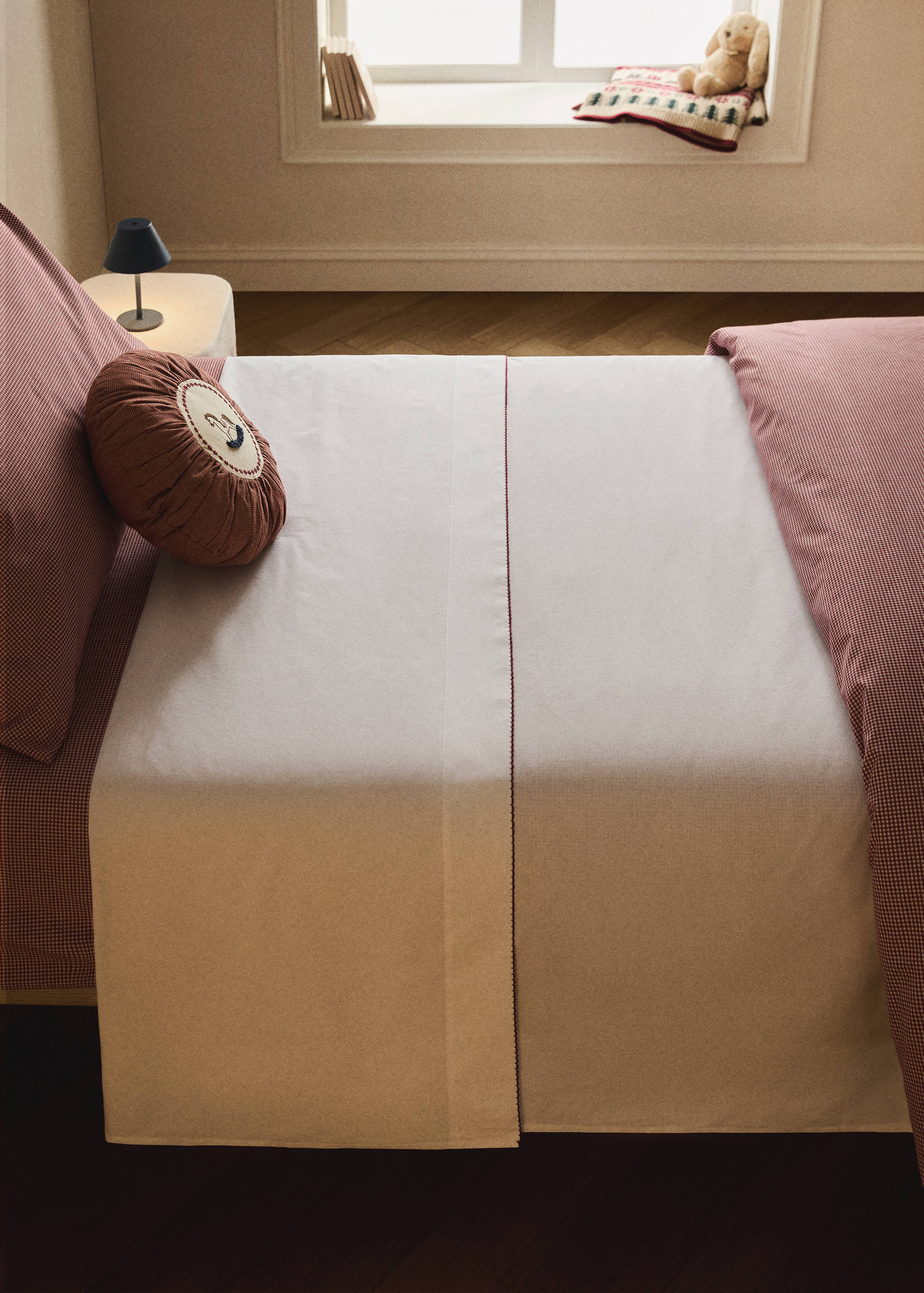 Percale cotton children's top sheet with contrasting picot detail for 90cm bed - General plane