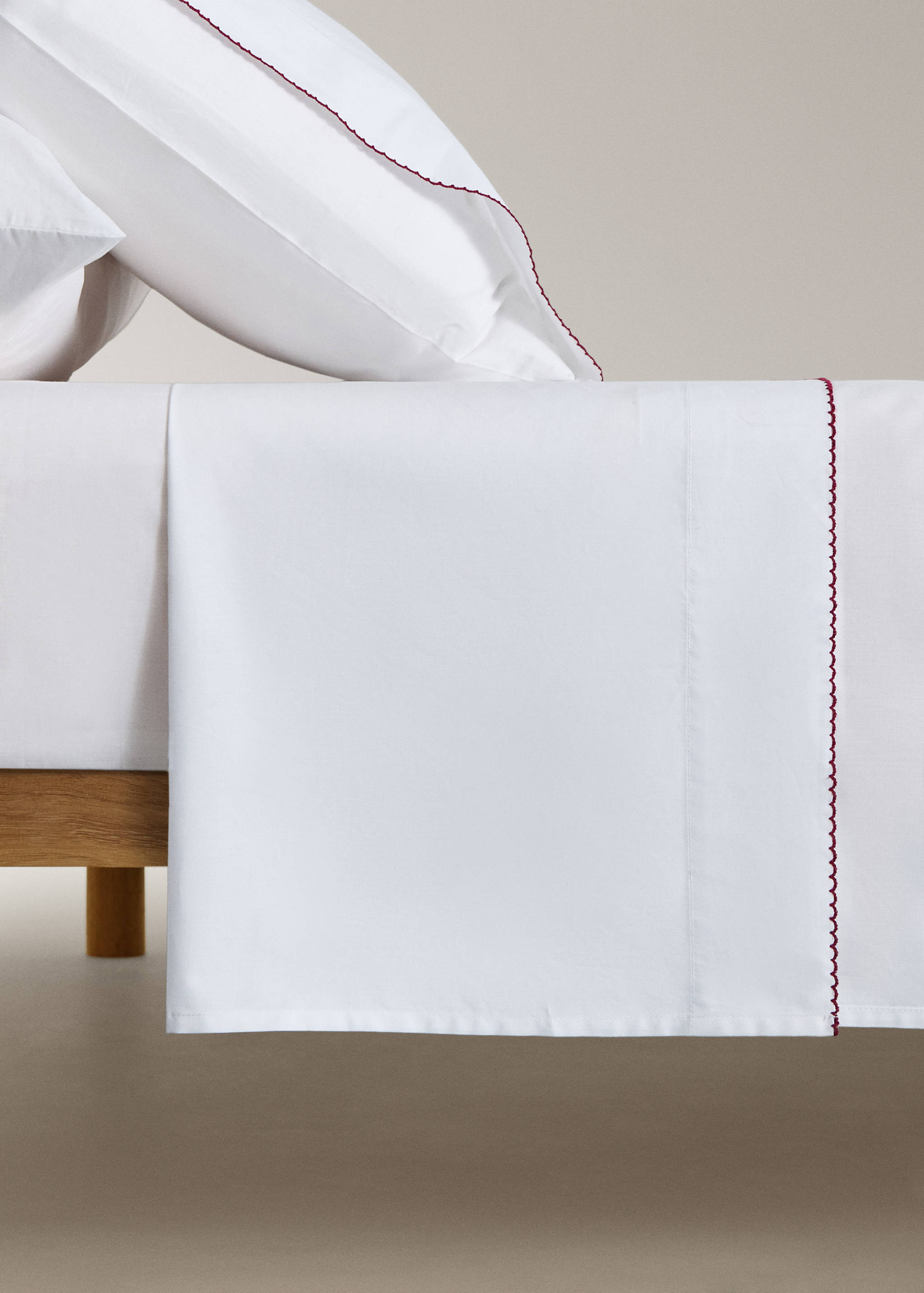 Percale cotton children's top sheet with contrasting picot detail for 90cm bed - Article without model