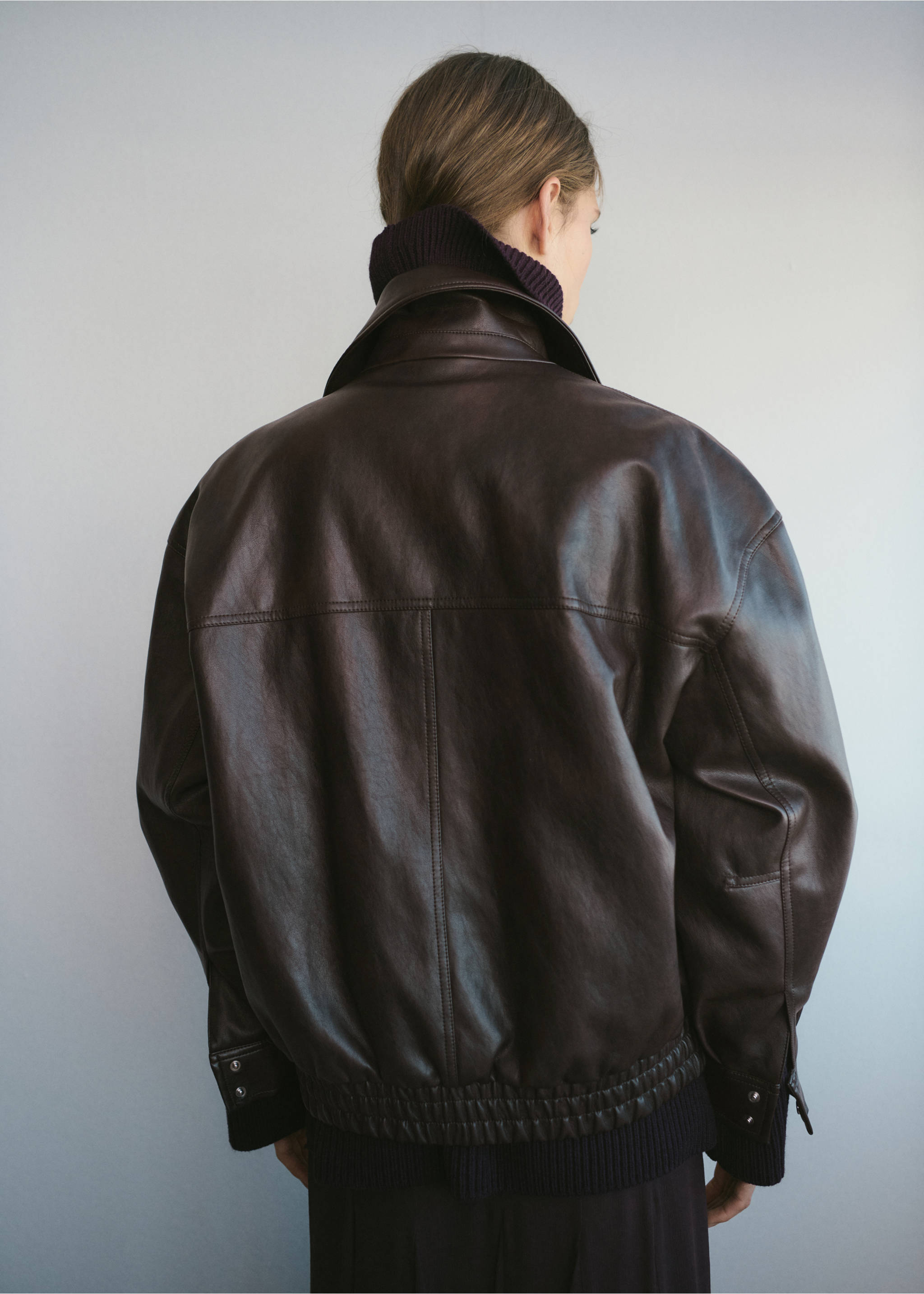 Oversized faux leather jacket - Reverse of the article, Brown. Ref: 17098638-00.