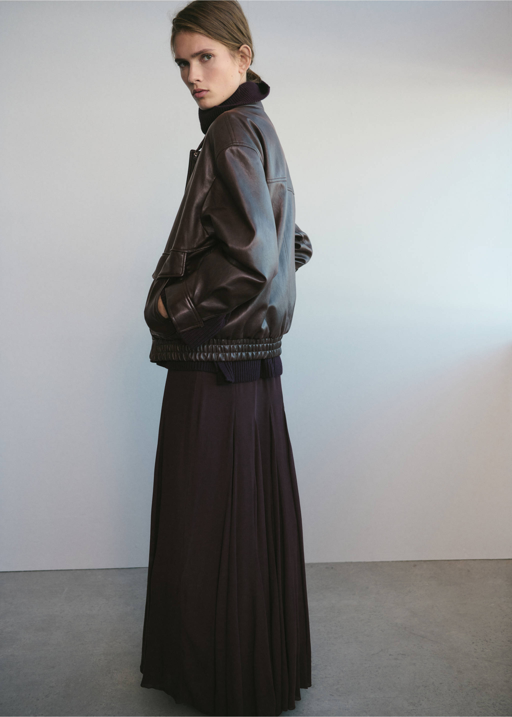 Oversized faux leather jacket - Details of the article 1, Brown. Ref: 17098638-00.