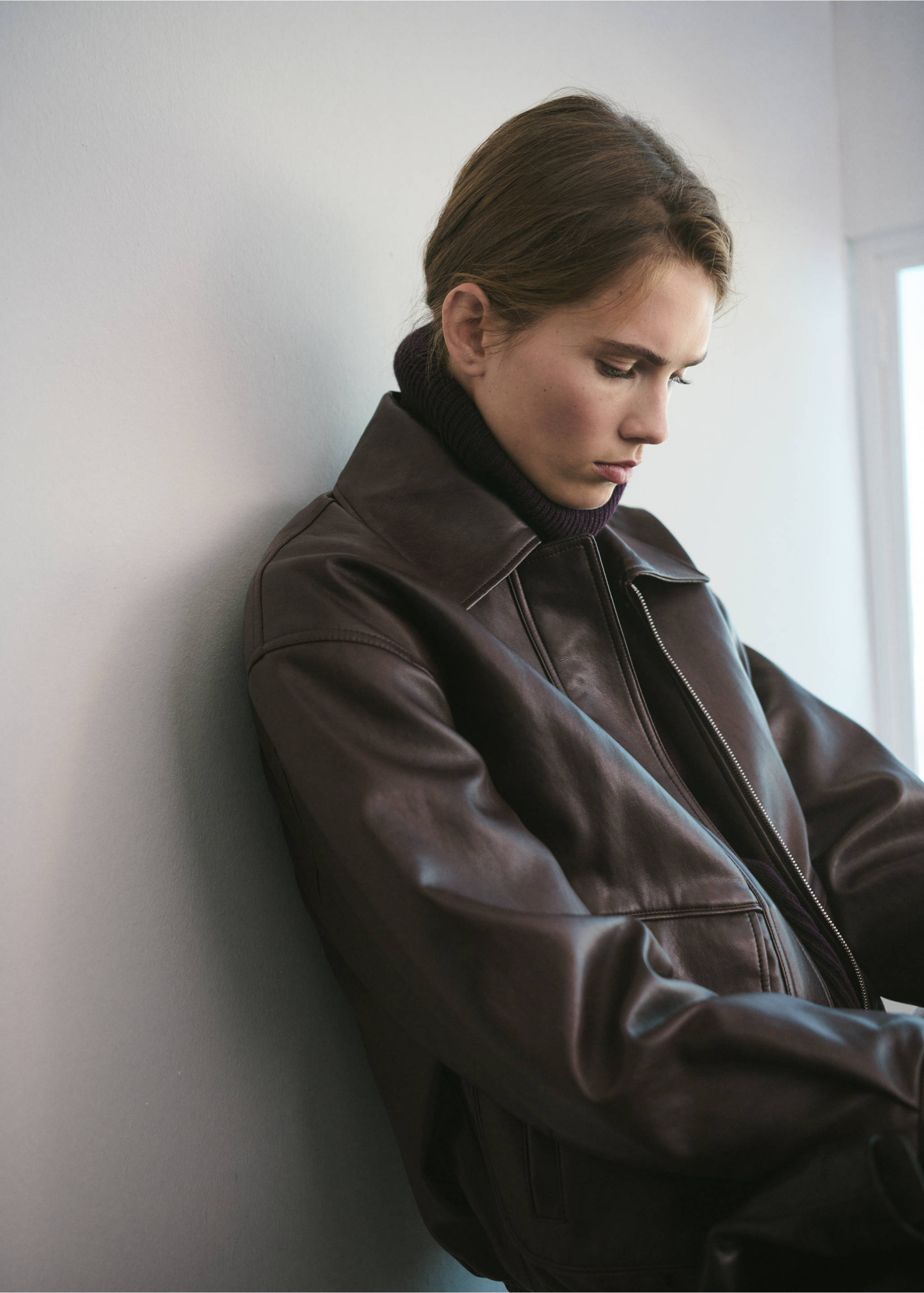 Oversized faux leather jacket - Details of the article 3, Brown. Ref: 17098638-00.