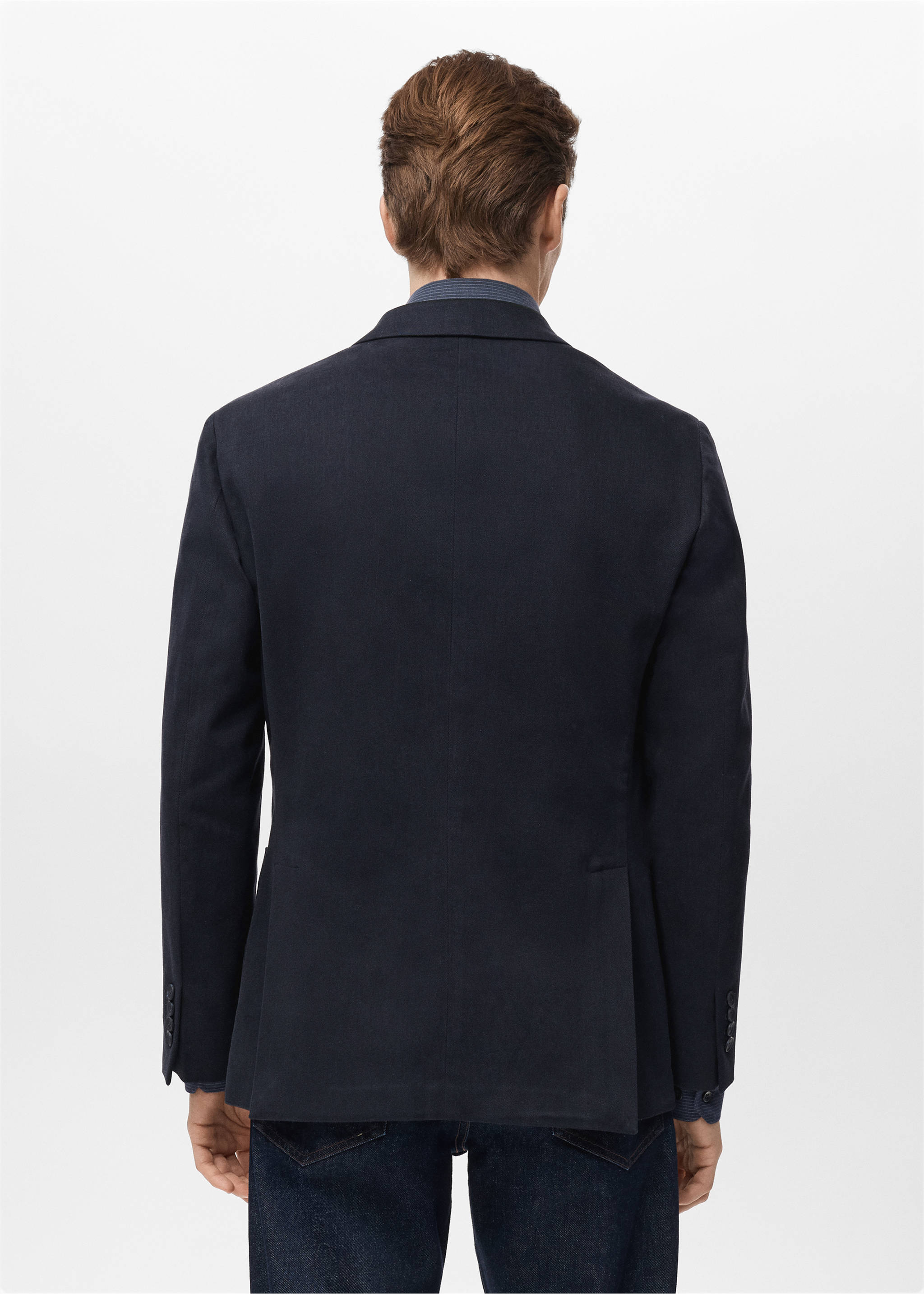 Katoenen slim fit blazer - Achterkant van het artikel, Marineblauw. Ref: 17098640-00.
