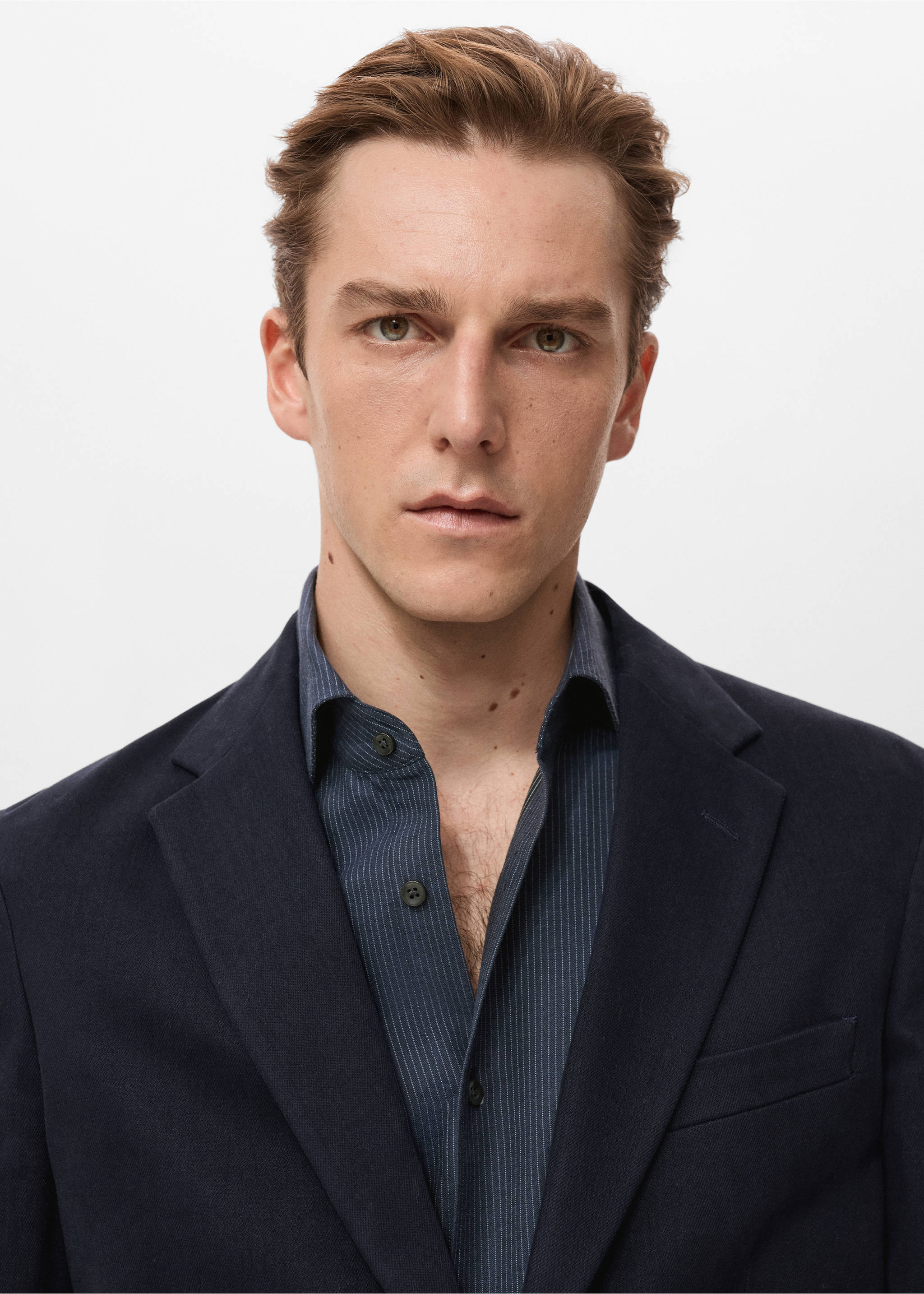 Katoenen slim fit blazer - Detail van het artikel 1, Marineblauw. Ref: 17098640-00.