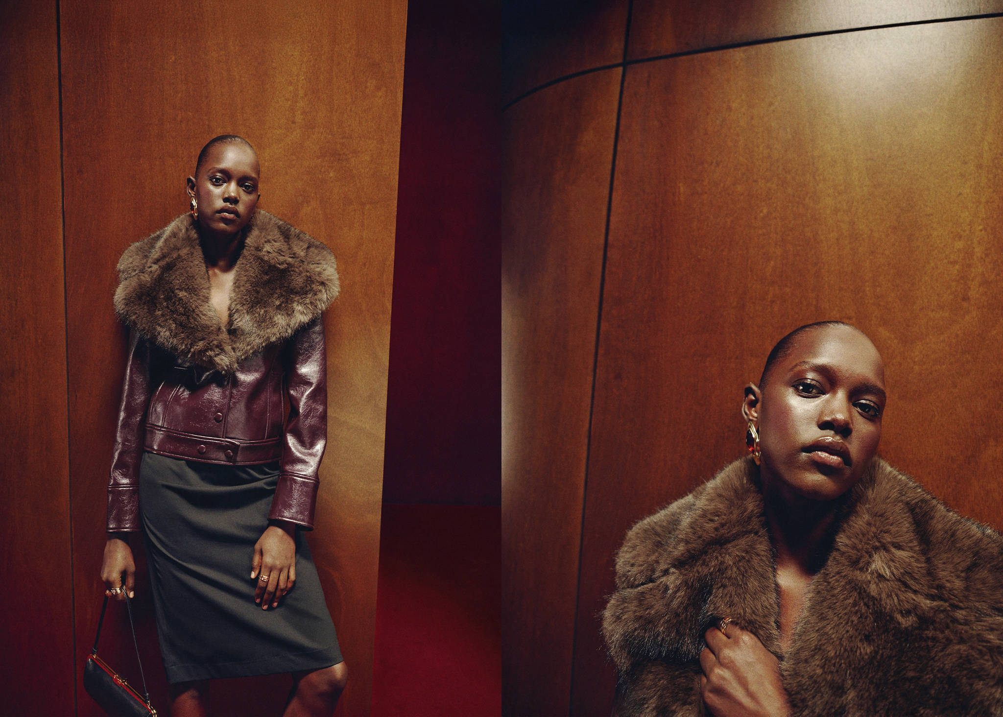 Faux-leather jacket with faux-fur collar - Panoramic plane
