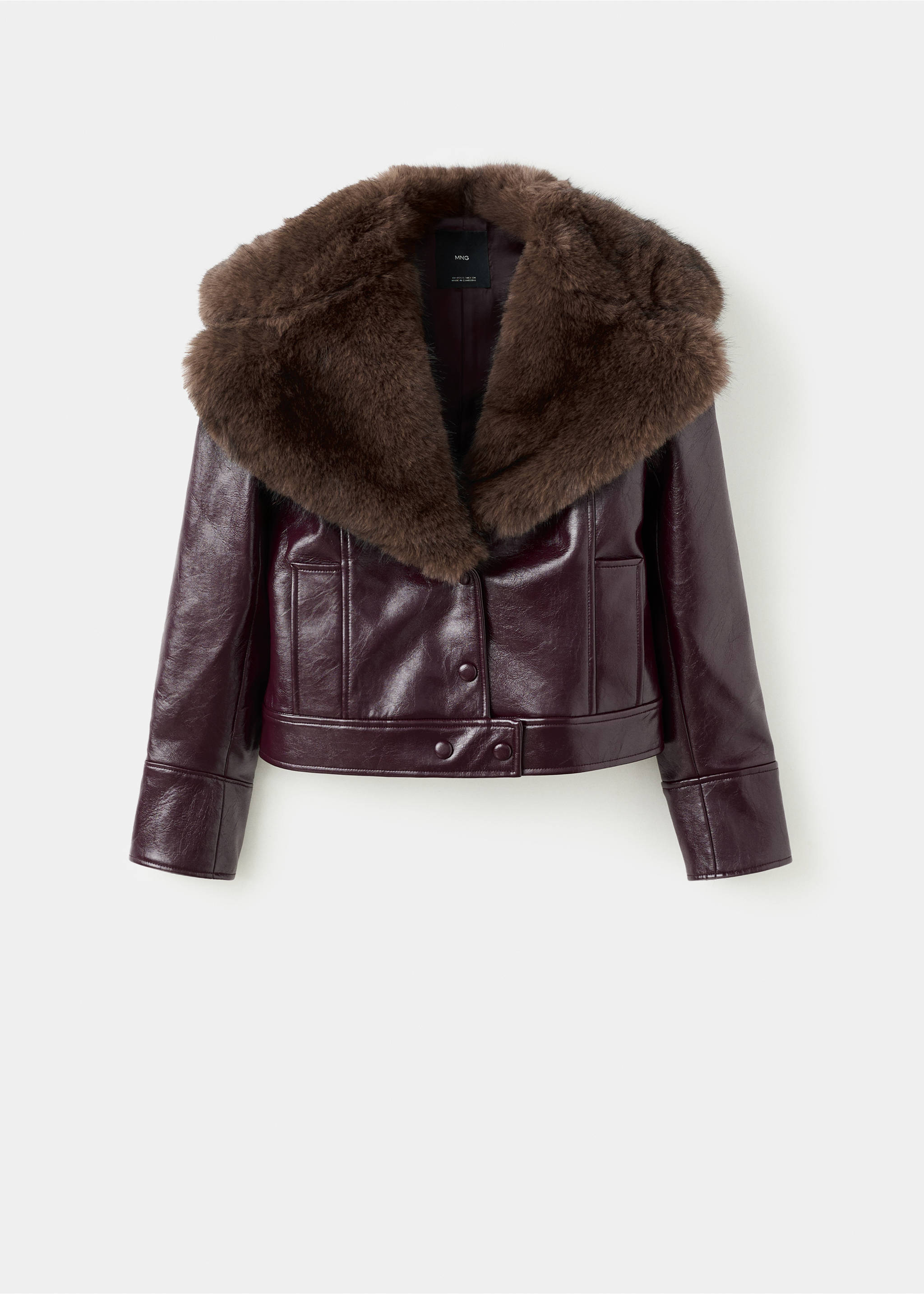 Faux-leather jacket with faux-fur collar - Article without model, Maroon. Ref: 17099101-00.