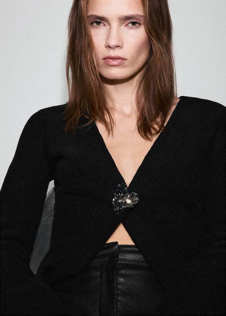Knitted cardigan with jewel button — Black