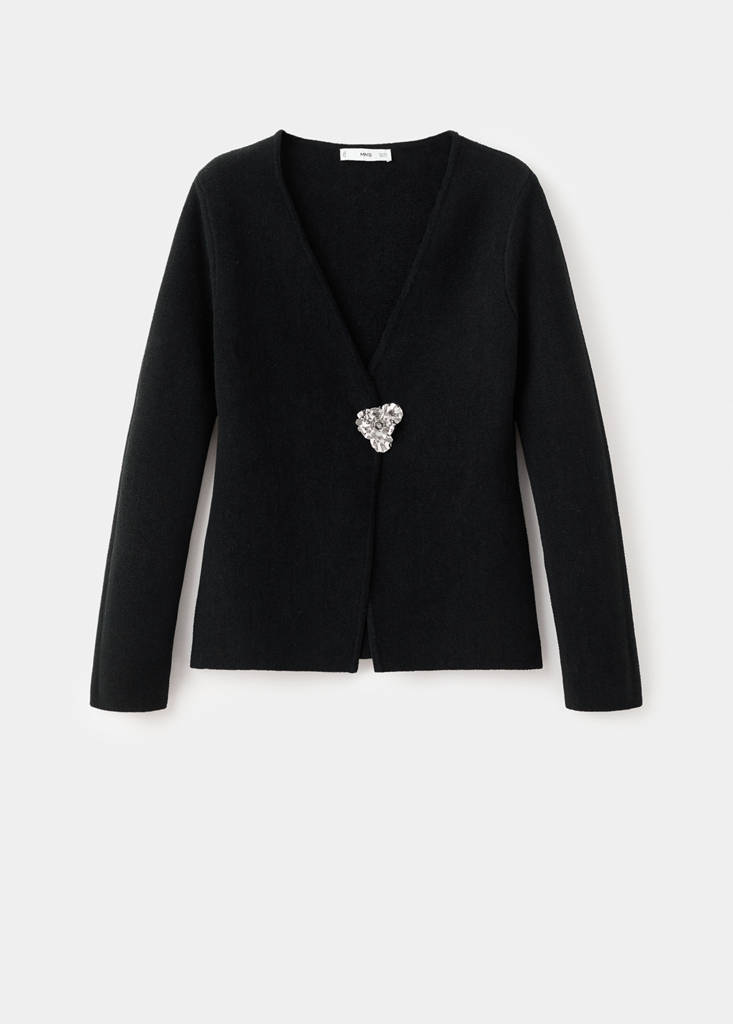 Knitted cardigan with jewel button — Black