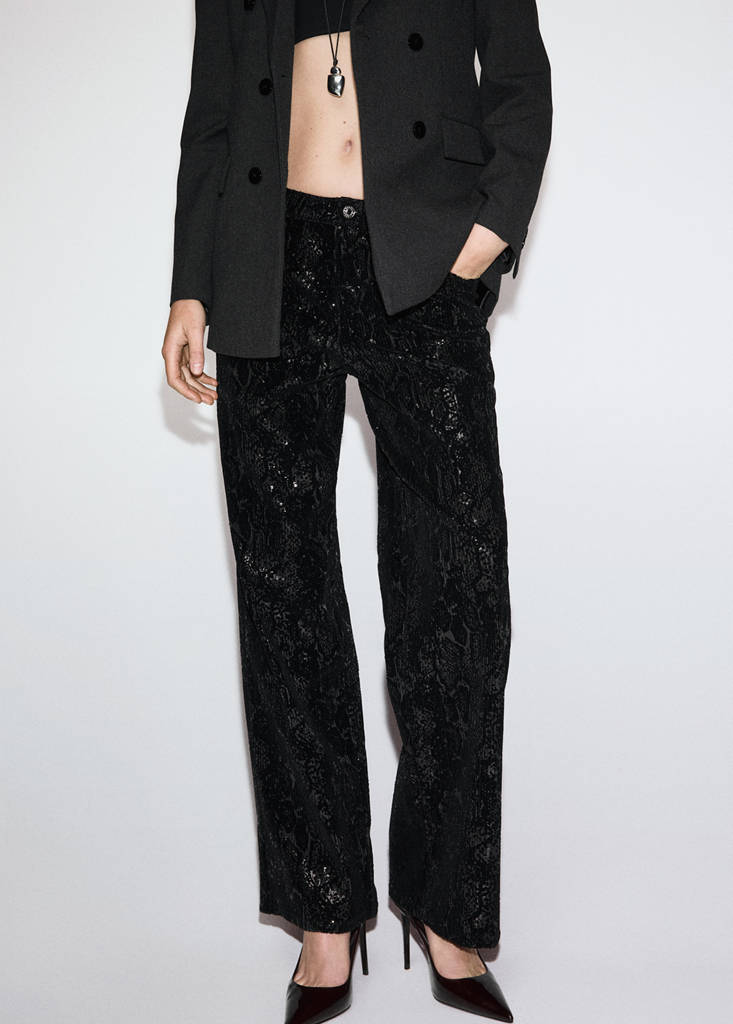 Straight-leg trousers with sequins — Black