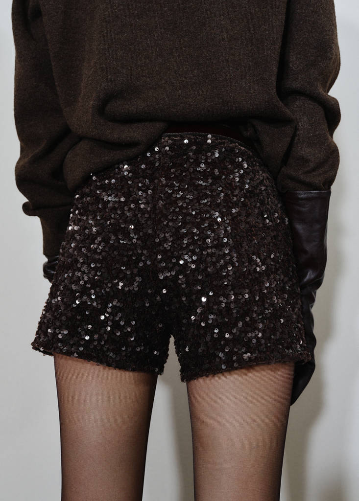 Velvet shorts with sequins — Chocolate