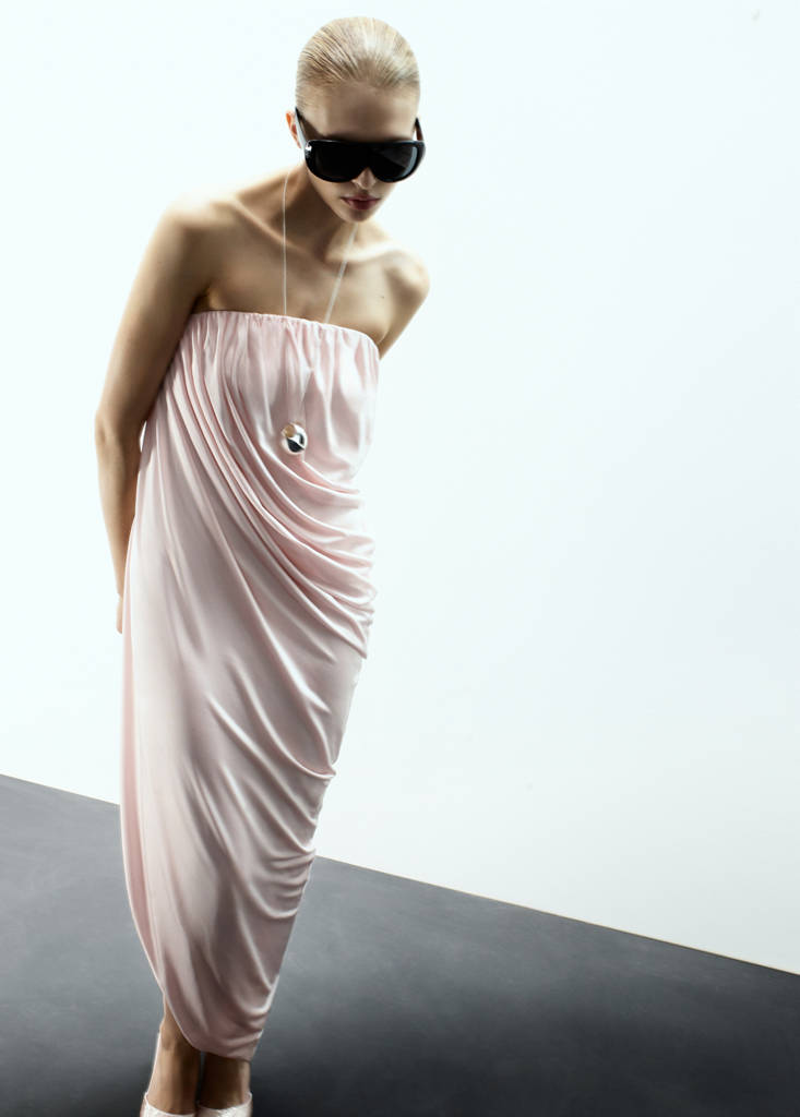MANGO - Robe asymétrique drapée bustier rose pastel - L