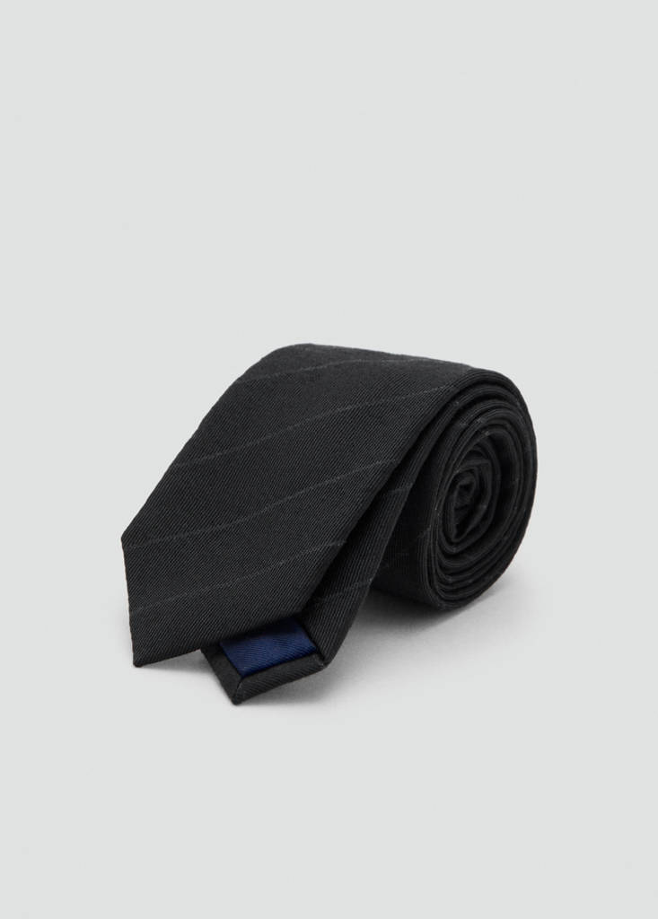 Striped wool-blend tie — Black