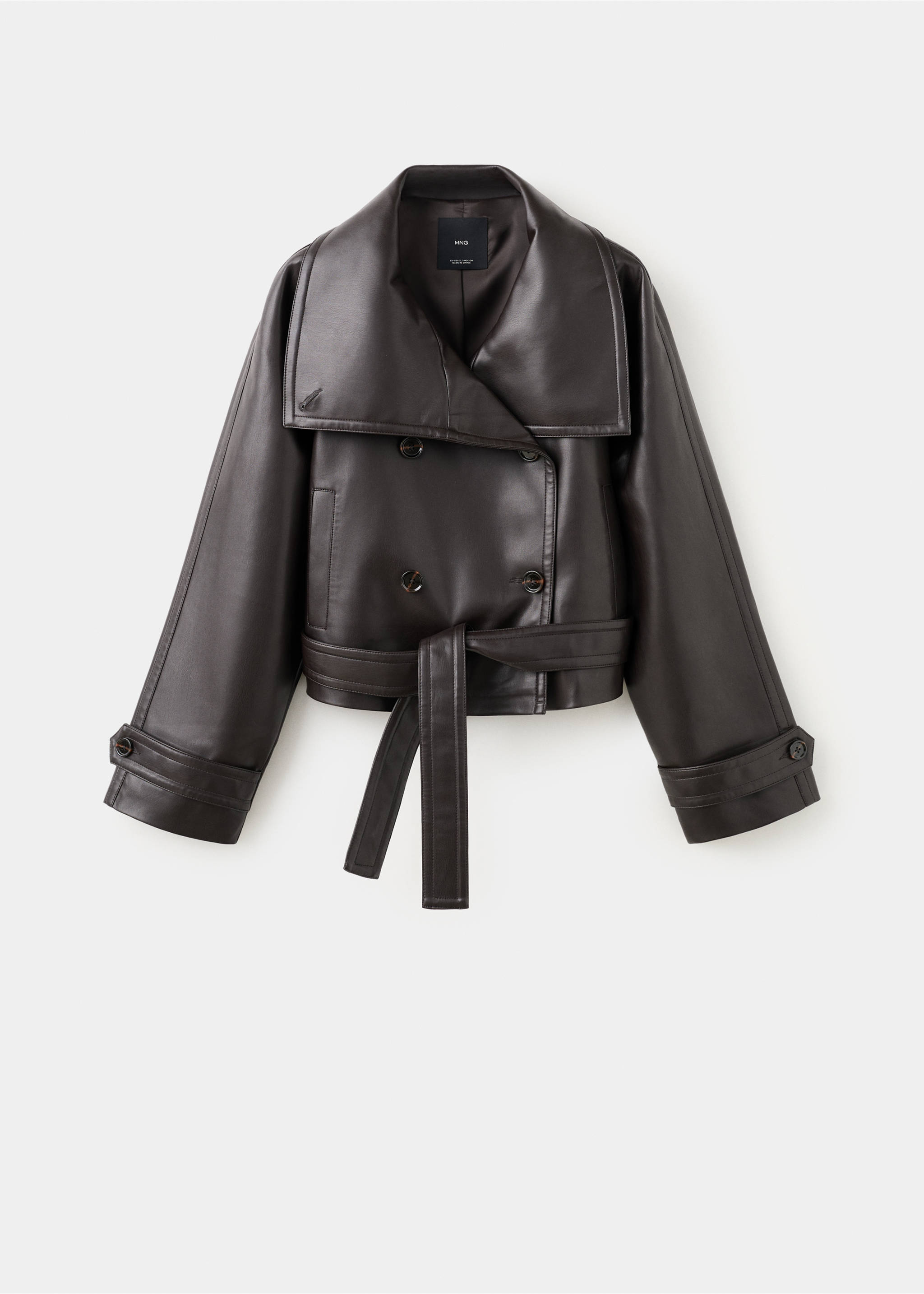 Faux-leather jacket with maxi lapels - Article without model, Brown. Ref: 17099213-00.
