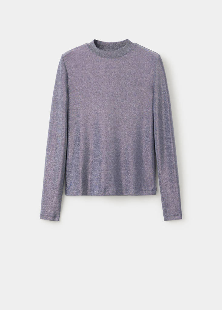 Lurex t-shirt with perkins neck — Blue