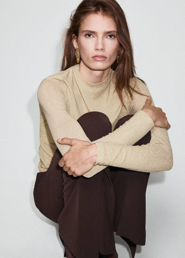 Lurex t-shirt with perkins neck — Gold