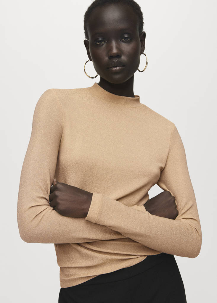 Lurex t-shirt with perkins neck — Gold
