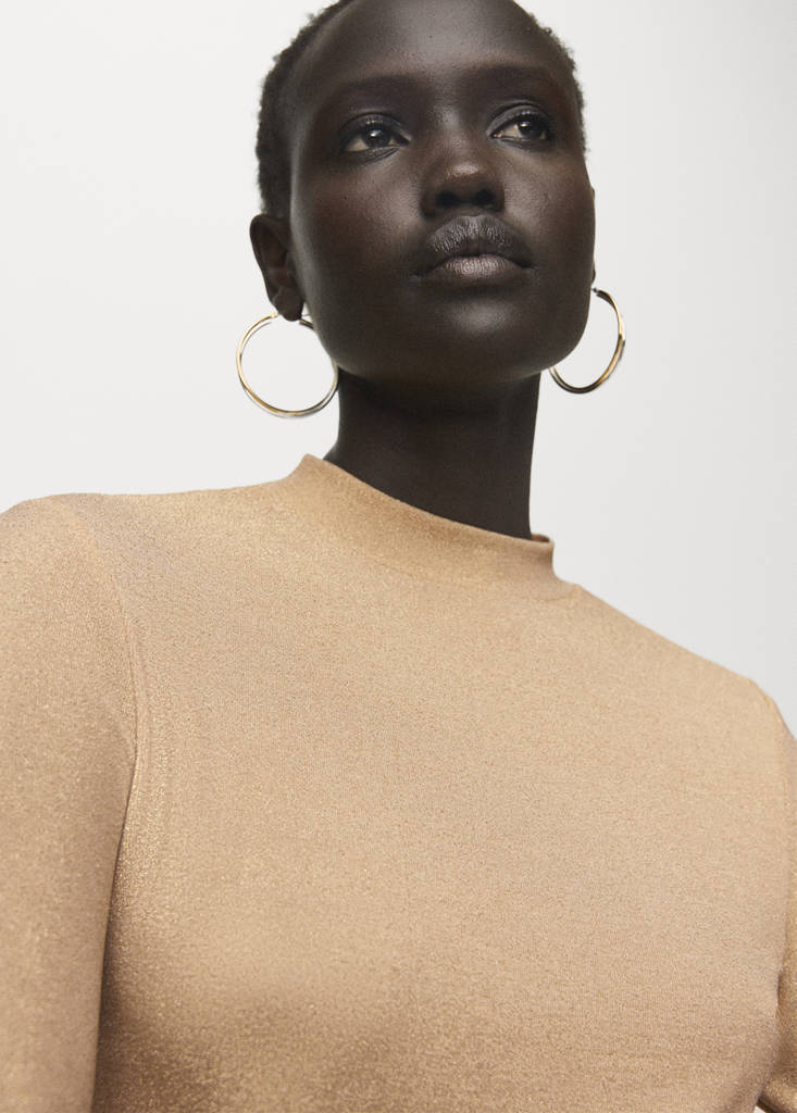 Lurex t-shirt with perkins neck — Gold