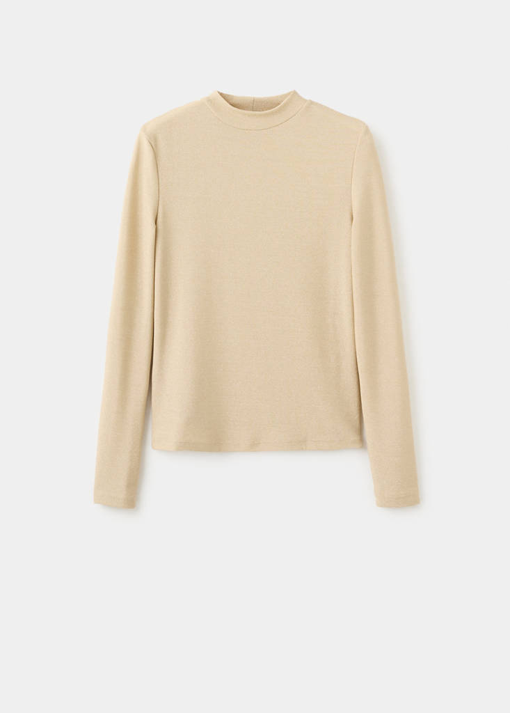Lurex t-shirt with perkins neck — Gold