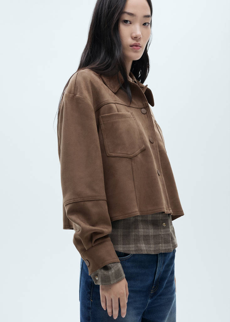 Faux-leather jacket with pockets — Light/Pastel Brown