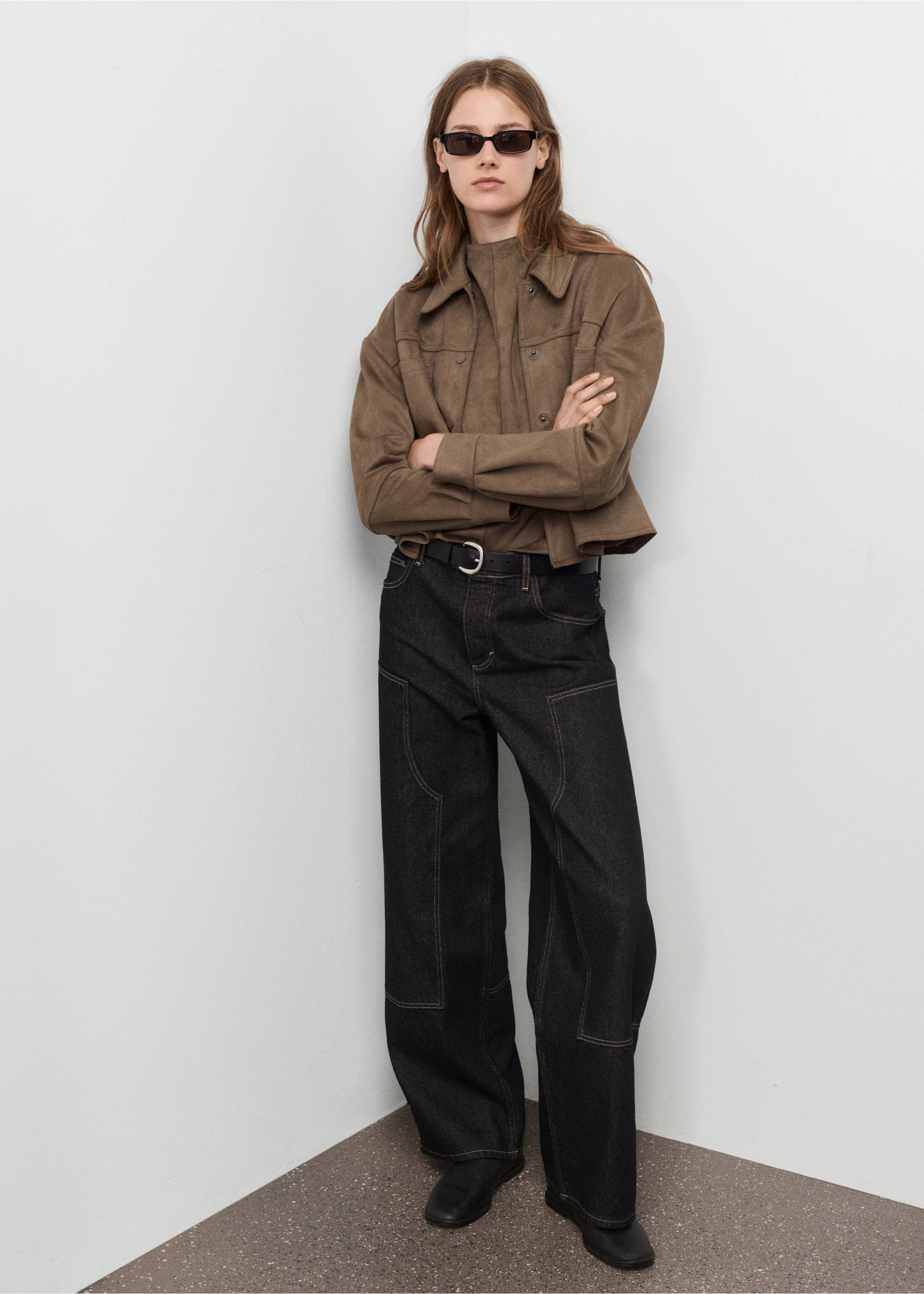 Faux-leather jacket with pockets - Details of the article 2, Light/Pastel Brown. Ref: 17137696-00.