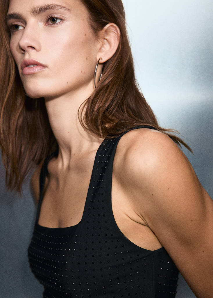 Strappy top with rhinestone detail — Black