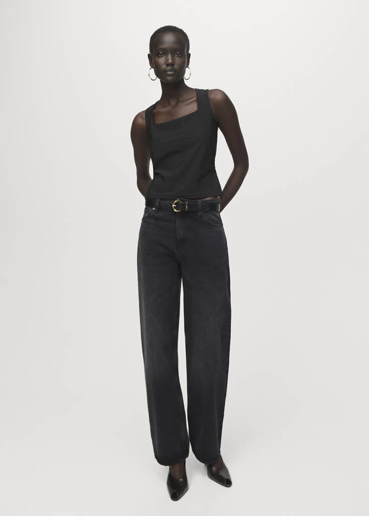 Strappy top with rhinestone detail — Black