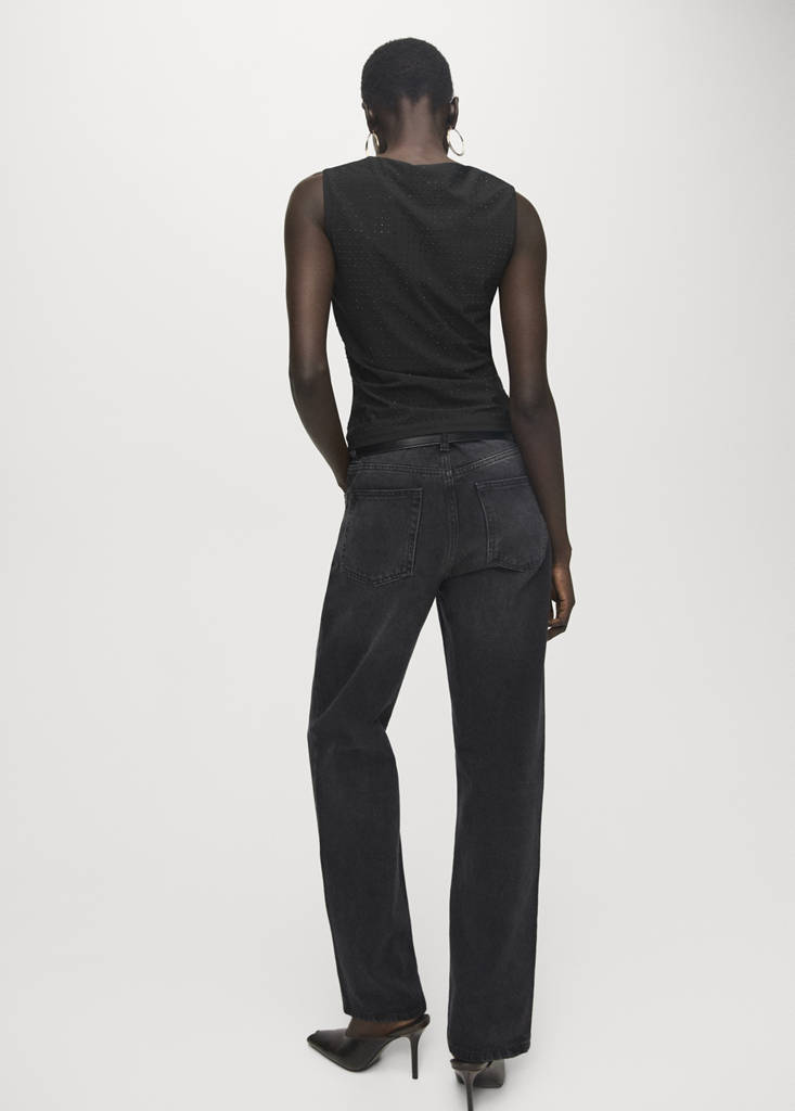 Strappy top with rhinestone detail — Black