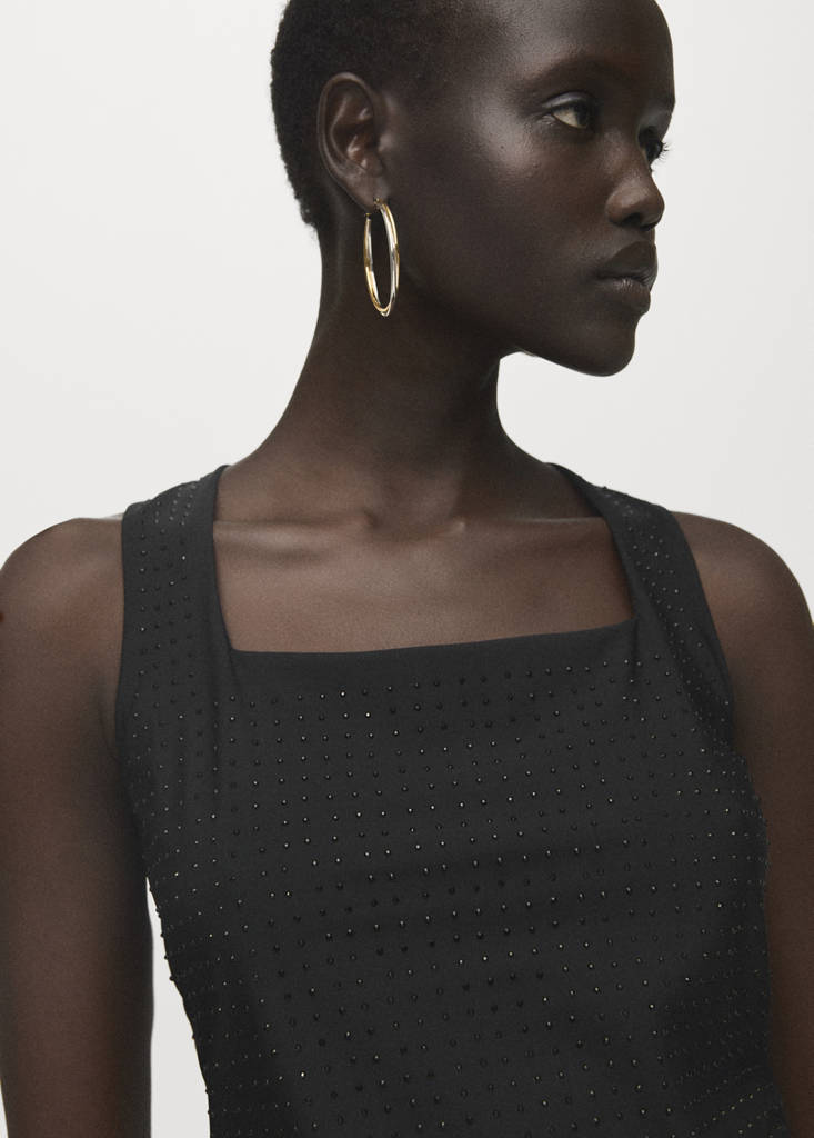 Strappy top with rhinestone detail — Black