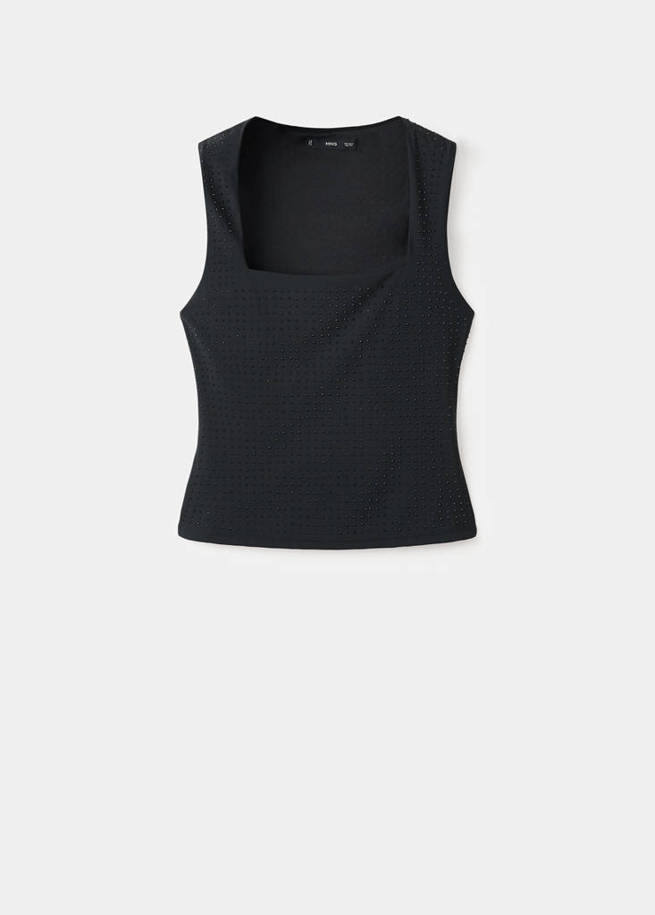 Strappy top with rhinestone detail — Black