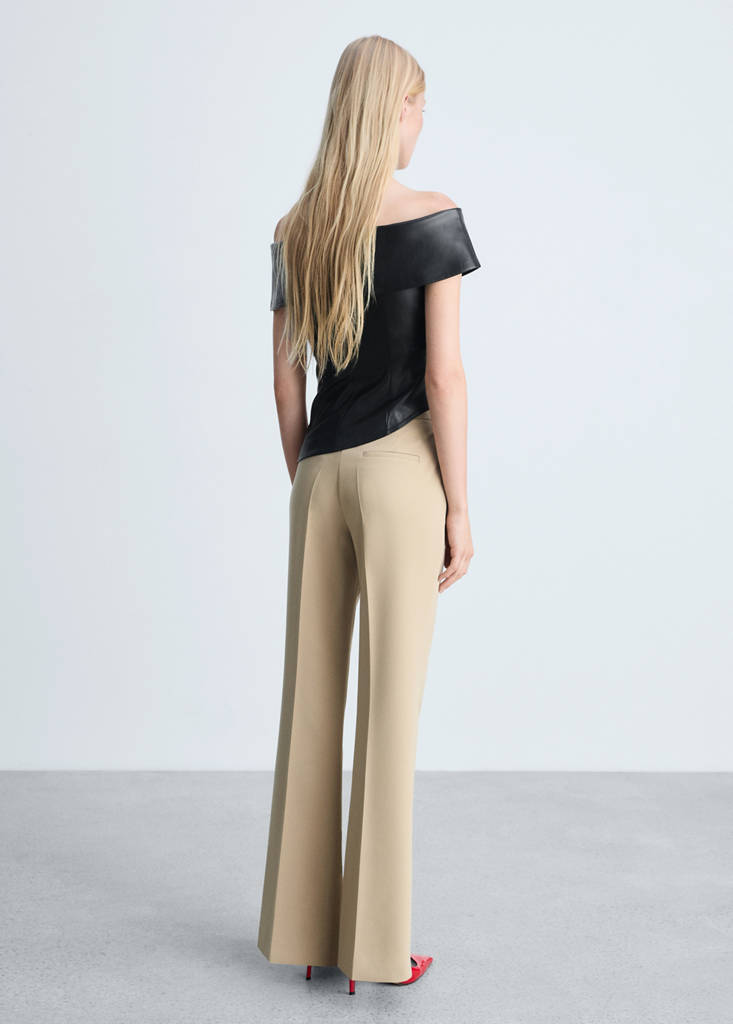 Off-the-shoulder faux-leather top — Black