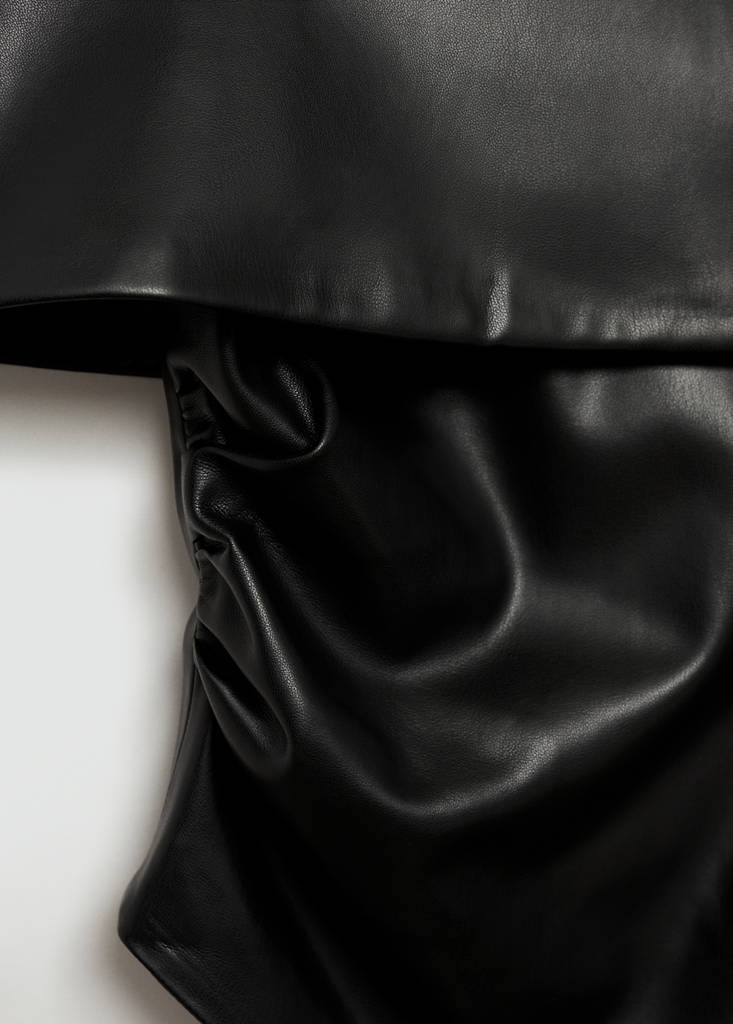 Off-the-shoulder faux-leather top — Black