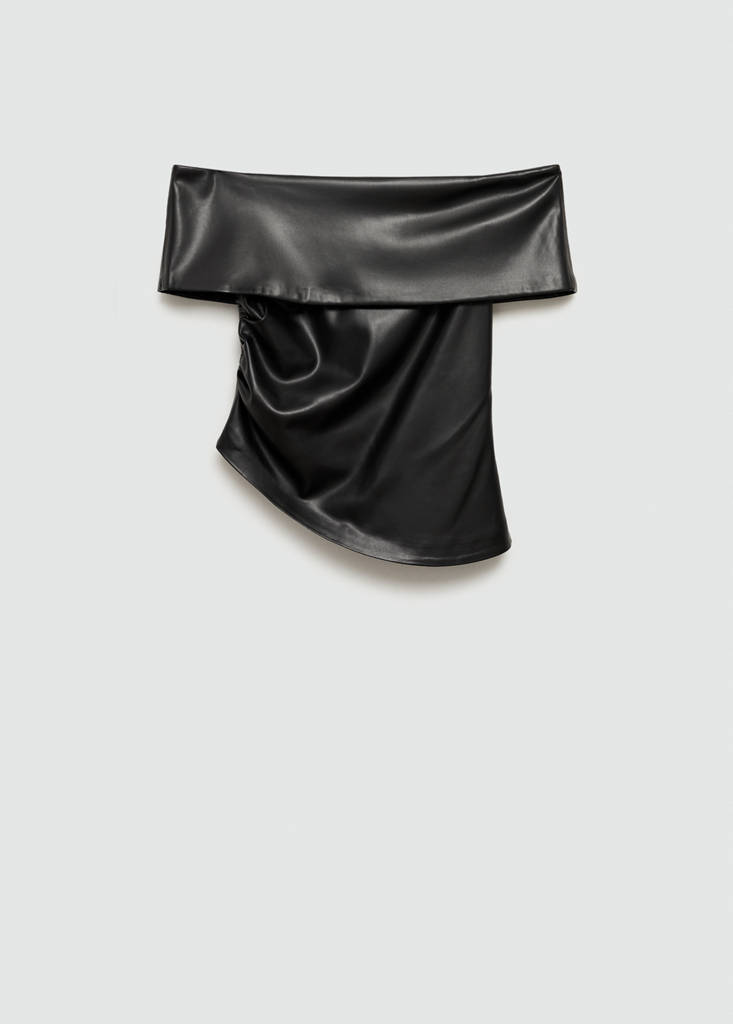 Off-the-shoulder faux-leather top — Black