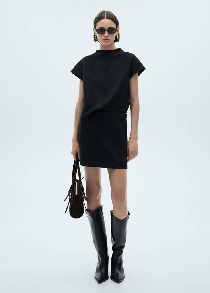 MANGO - T-shirt cuir synthétique noir - XS